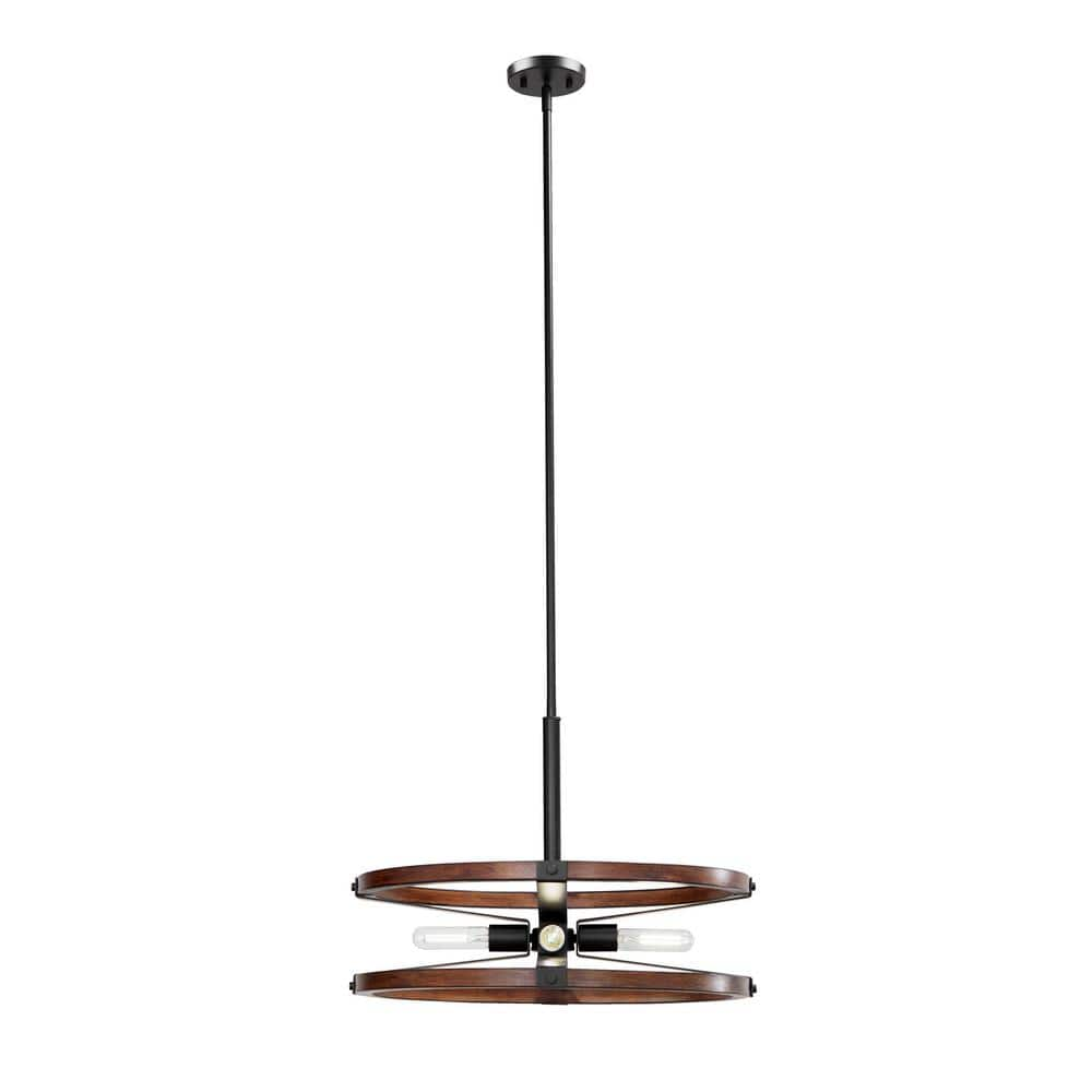 Hampton Bay Rockland 4-Light Matte Black Round Drum Pendant Hanging Light, Industrial Style Kitchen Pendant