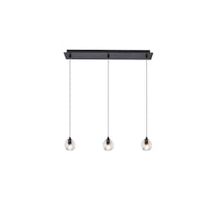 Timeless Home 28 in. L x 5.5 in. W x 3.7 in. H 3-Light Black with Clear Crystal Modern Pendant