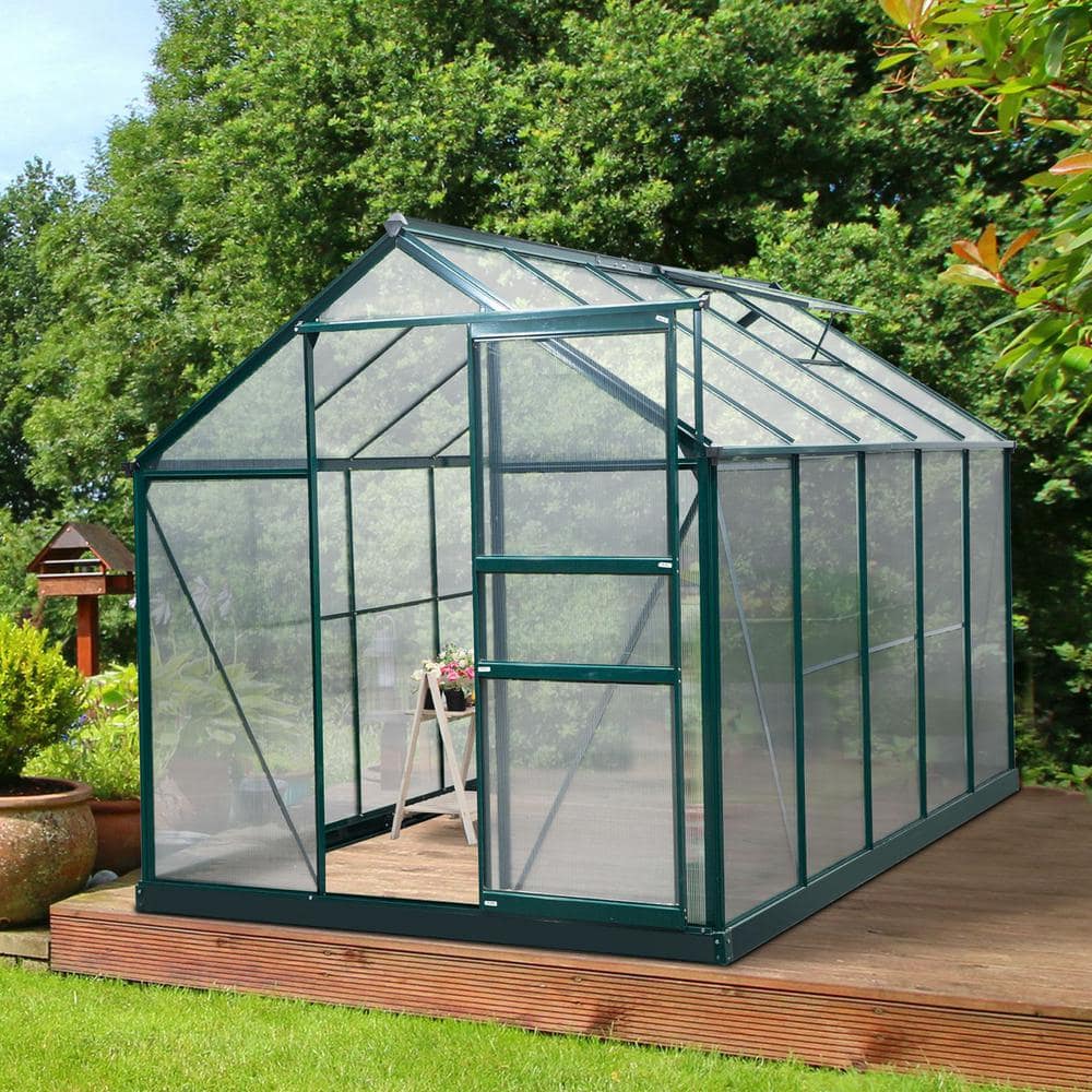 Dark Green Aluminum Polycarbonate Walk-In Greenhouse with Vent