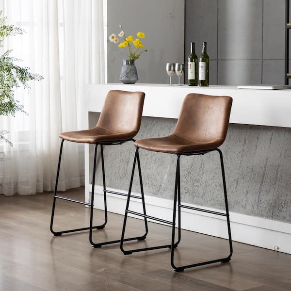 Home Beyond Clermont 39 in. Brown Upholstered Bar Stool (Set of 2)
