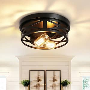 OUKANING 12.59 in. 1-Light Modern Minimalist Round Black Flush