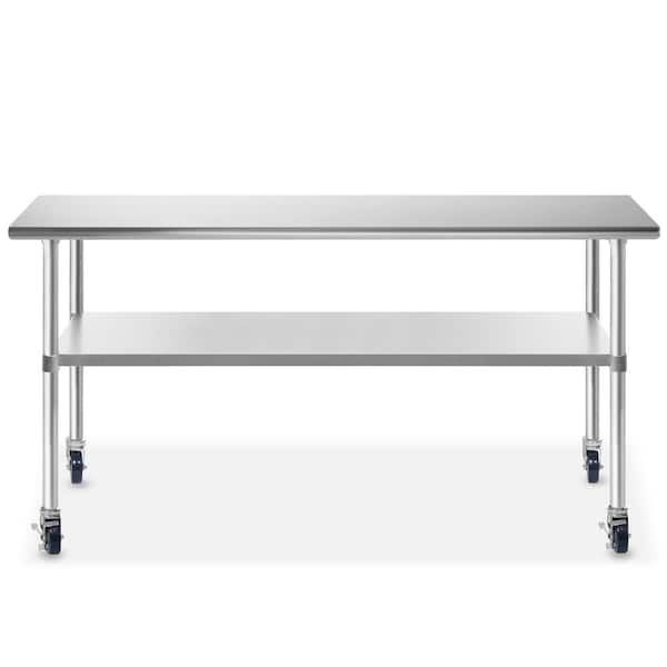 GRIDMANN 72 x 30 in. Stainless Steel Kitchen Utility Table with Bottom Shelf and Casters