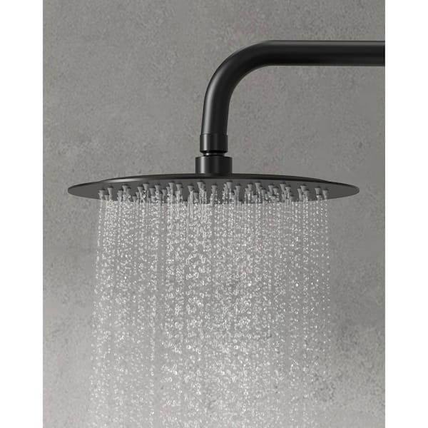 GRANDJOY Smart Temperature Grain Dual Showers Single Handle 3-Spray Wall Mount 5 in. Tub and Shower Faucet 2.5 GPM in Matte Black