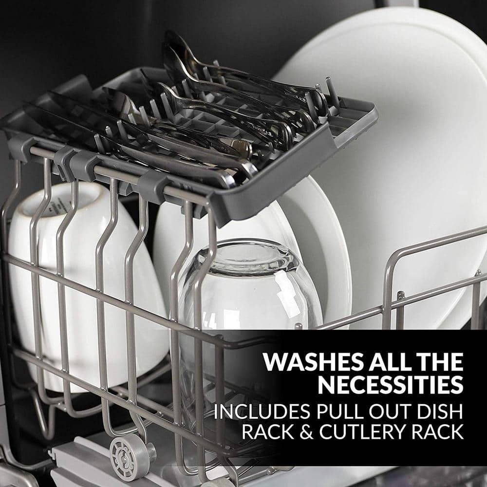 Compact White Portable Countertop Dishwasher with Built-In Water Tank