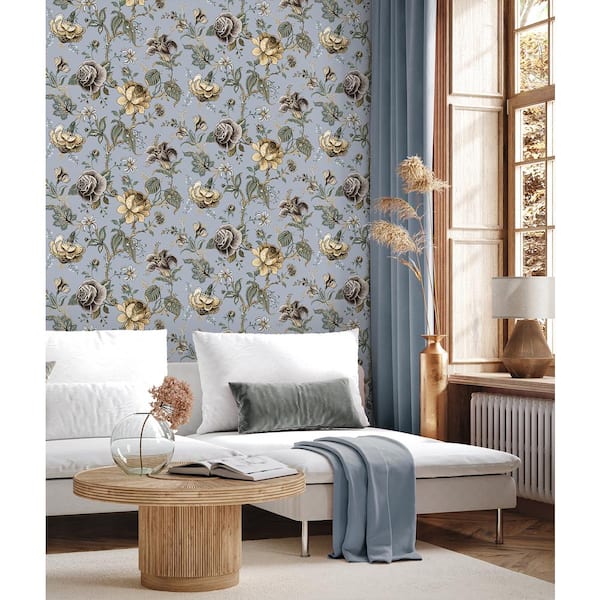 Periwinkle Sanibel Floral Trail Vinyl Peel and Stick Wallpaper Roll 30.75 sq. ft.