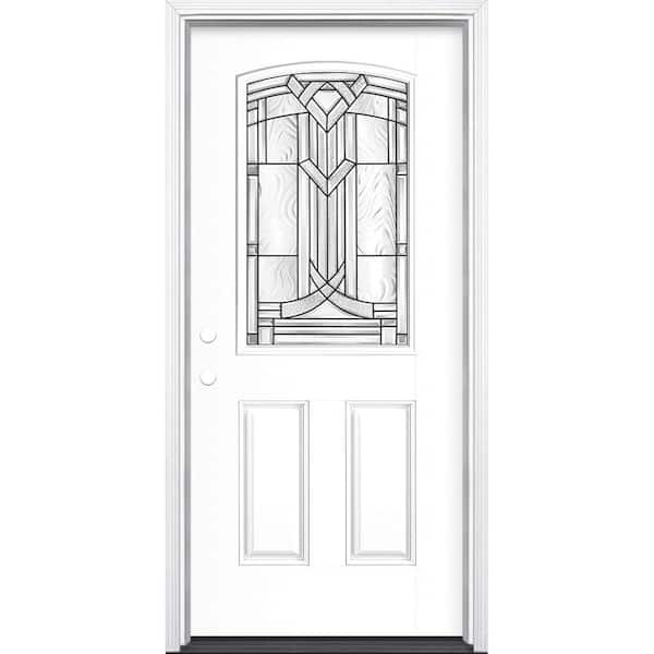 Masonite 36 in. x 80 in. Chatham Camber 1/2 Lite Right-Hand Painted Smooth Fiberglass Prehung Front Door w/ Brickmold,Vinyl Frame