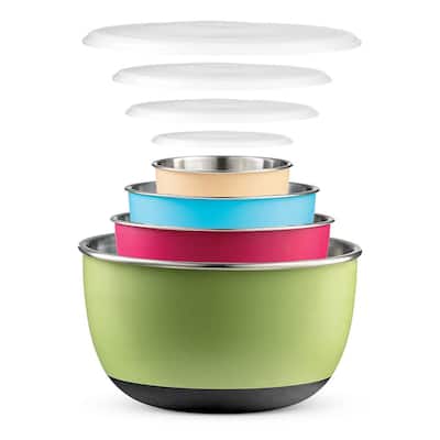 8-Piece Multicolored Stainless Steel 4-Kitchen Mixing Bowl Set with Lids