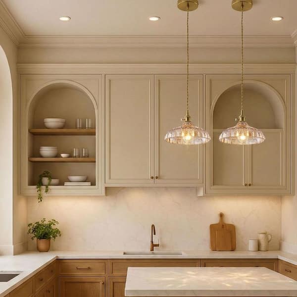 aiwen 9.84 in. 1-Light Vintage Kitchen Island Amber Pendant Light