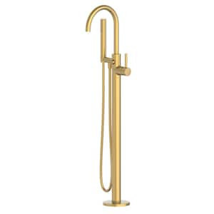 Dorind Single-Handle Freestanding Tub Faucet Floor Mounted with Handheld Hand Shower in Brushed Gold