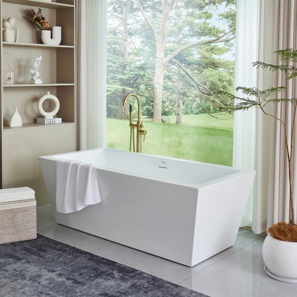 Vanity Art Tarbes 67 in. Acrylic Flatbottom Freestanding Bathtub in White/Integrated Overflow