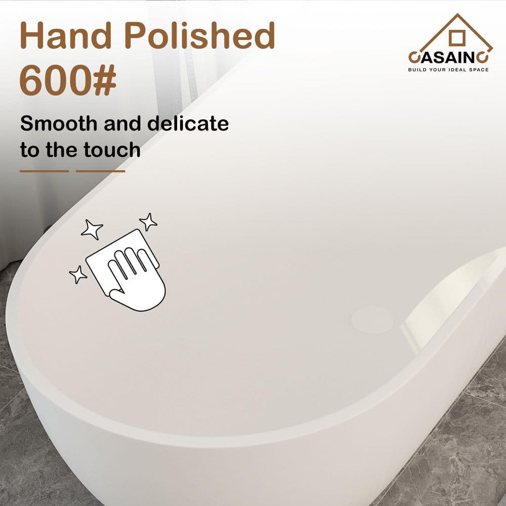 69'' Matte White Stone Resin Freestanding Soaking Bathtub