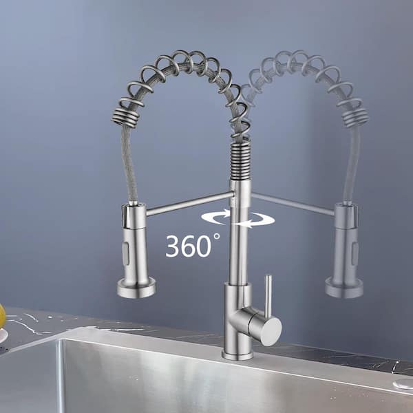 18.89 in Single Handle 360° Spout Swivel Pull Down Sprayer Kitchen Sink Faucet in Chrome