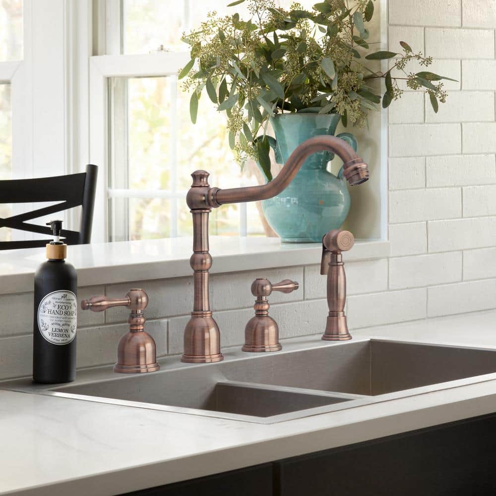Antique Copper 4-Piece Kitchen Faucet Set with Side Spray