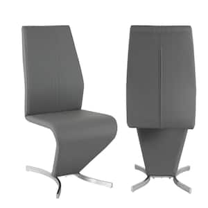 Modern Contemporary PU Upholstery Z-Shape Chair In Gray Set of 2
