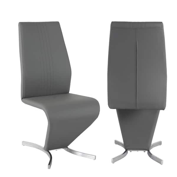 Unbranded Modern Contemporary PU Upholstery Z-Shape Chair In Gray Set of 2