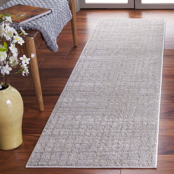 Neptune 2 ft. x 8 ft. Light Gray/Gray Geometric Grid Runner Rug