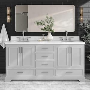 Stafford 73 in. W x 22 in. D x 36 in. H Double Sink Freestanding Bath Vanity in Grey with Pure White Quartz Top