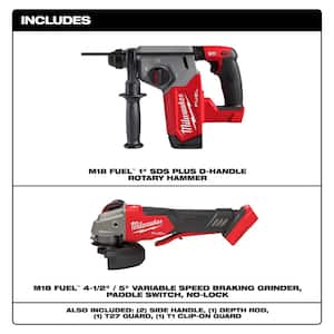 M18 FUEL 18V Lithium-Ion Brushless Cordless 1 in. SDS-Plus Rotary Hammer (Tool-Only) with 4-1/2 in./5 in. Grinder