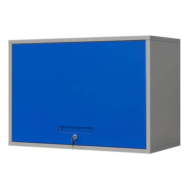 LISSIMO Blue and Grey 31.5 in. W x 21.6 in. H x 15.7 in. D Steel Garage Wall Cabinet with 2 Shelves Tool Cabinet for Basement
