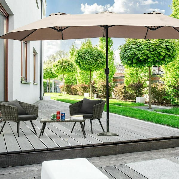 patio様 Costway Outdoor 15 ft. Steel Market Patio Umbrella Double