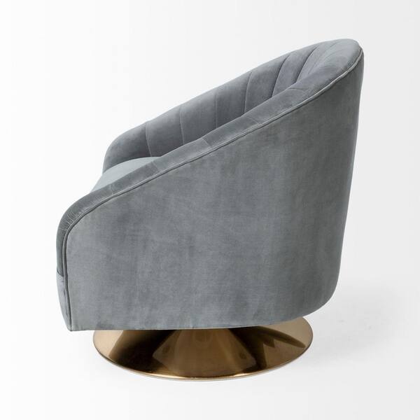 Gray Velet Covered Seat Accent Chair With Gold Swivel Base Gray Velet Covered Seat Accent Chair With Gold Swivel Base