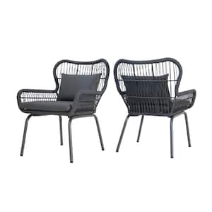Joshua Dark Gray Stationary Metal Outdoor Lounge Chair with Gray Cushions (2-Pack)