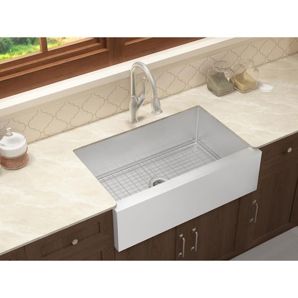 Cmi Belleville Undermount Stainless Steel 33 In Single Bowl Flat Farmhouse Apron Front Kitchen Sink 481 6889 The Home Depot