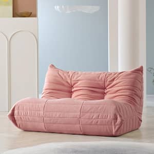 53.15 in. Teddy Armless Velvet Anti-Skip Modular Bean Bag 2 Seats Lazy Sofa Couch in Pink