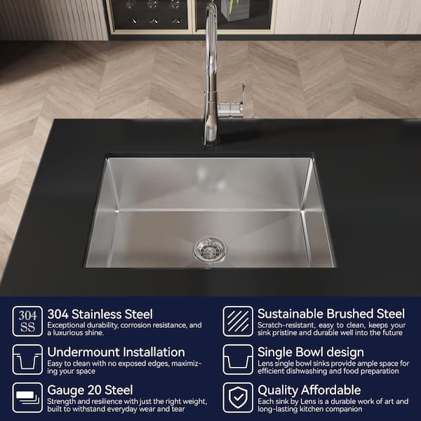 k-one26 HMMHVV 27 in. Undermount Single Bowl 20-Gauge Stainless