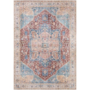 Candy Blue 7 ft. 10 in. x 10 ft. 2 in. Medallion Machine-Washable Area Rug