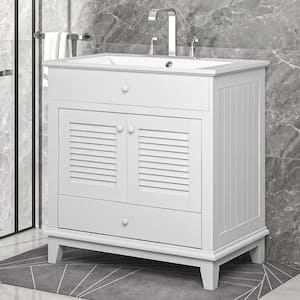 30 in. W x 18 in. D x 31 in. H Single Sink Freestanding White Bath Vanity with White Ceramic Top