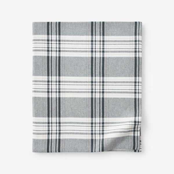 The Company Store Company Cotton Classic Plaid Navy Gray Cotton King/Cal King Flat Sheet