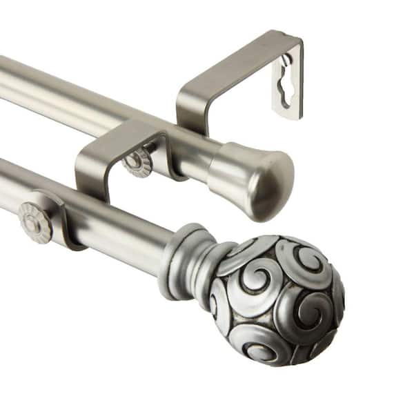 Rod Desyne 28 in. - 48 in. Telescoping Double Curtain Rod Kit in Satin Nickel with Bonbon Finial