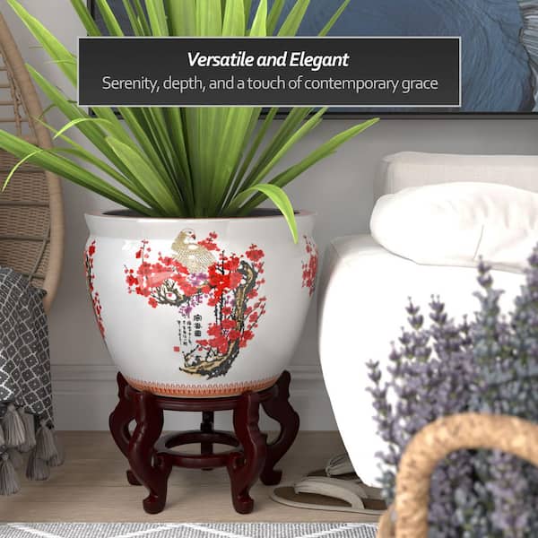 Red Lantern 18 in. Porcelain Fishbowl Cherry Blossom BW-18FISH