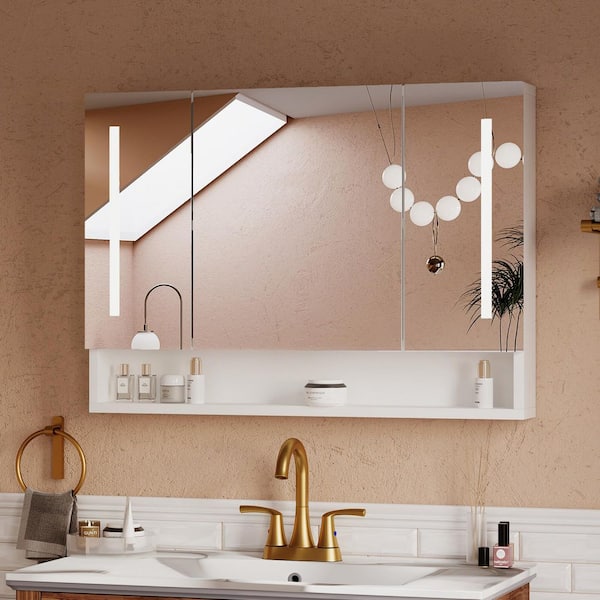 39 in. W x 28 in. H Rectangular Aluminum Medicine Cabinet with Mirror 3 Colors LED Light and Defogging Function