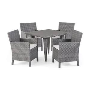 Celeste 29 in. Grey 5-Piece Metal Square Outdoor Dining Set with Light Grey Cushions