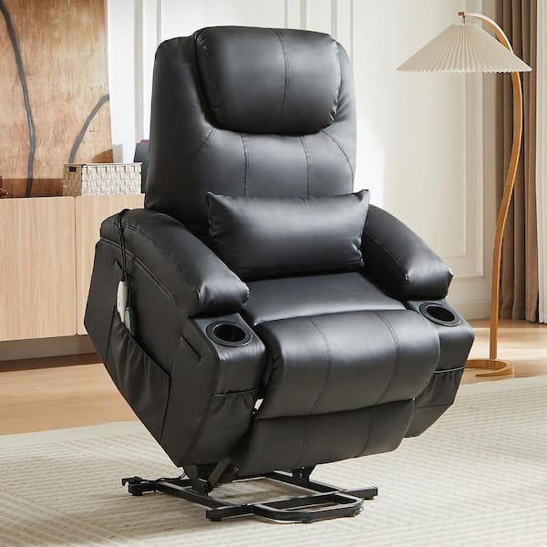 38 in. W Black Power Lift Recliner Chair with 8-Point Massage and Heating,Living Room Chair with Pillow and Side Pockets