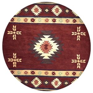 Ryder Burgundy 10 ft. x 10 ft. Round Native American/Tribal Area Rug