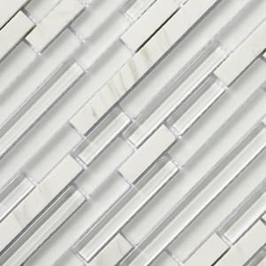 Classic Design Linear Mosaic Ivory White 12 in. x 12 in. Glass and Stone Decorative Wall Tile (11 Sq. Ft./Case)
