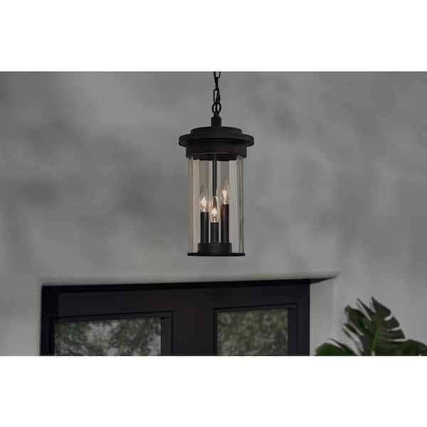 Northwood 16.5 in. 3-Light Black Outdoor Hanging Light Pendant Light with Clear Glass