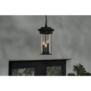Northwood 16.5 in. 3-Light Black Hanging Outdoor Pendant Light Fixture with Clear Glass