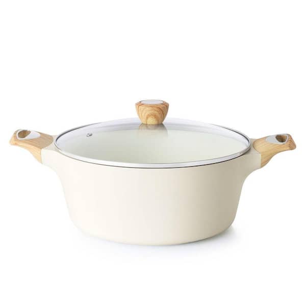 6.6 qt. White Ceramic Nonstick Stock Pot with Lid, Non Toxic Healthy Large Cooking Pot, Induction Compatible