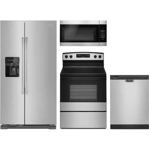 24.6 cu. ft. Counter Depth Refrigerator with 4 Burner Freestanding Electic Range and Dishwasher