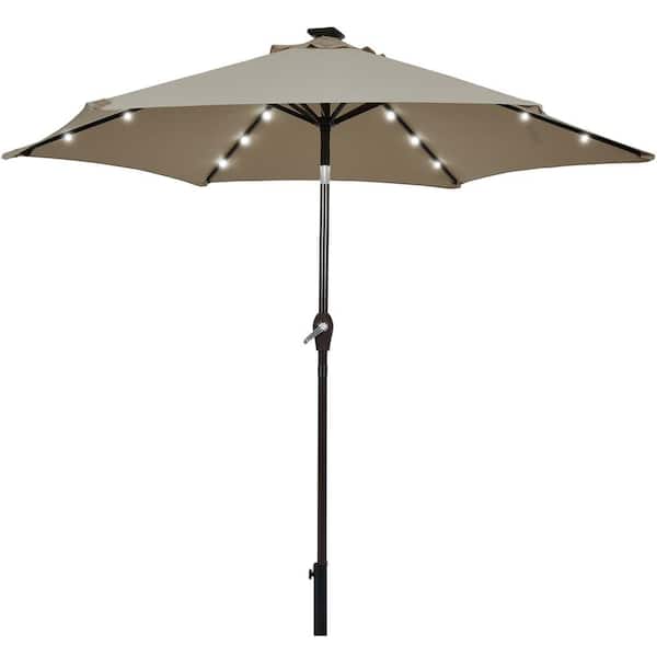 Gymax 9 ft. Table Market Patio Umbrella Yard Outdoor with Solar LED Lights Tan