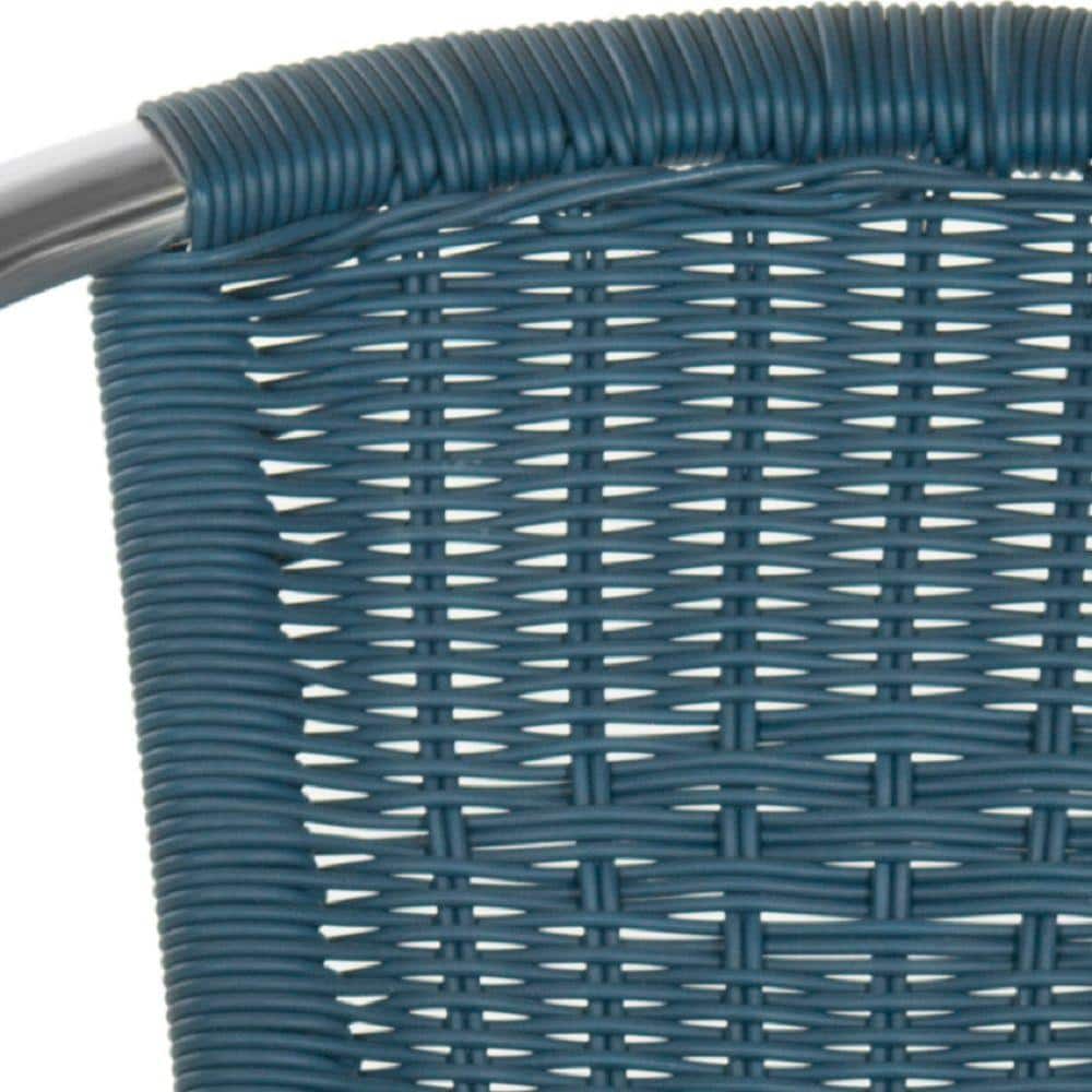 Teal Wicker and Aluminum Stackable Arm Chairs, Set of 2