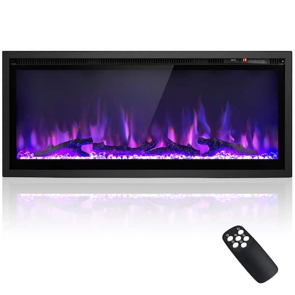 42 in. Electric Fireplace, Linear Fireplace Insert w/ Remote Control, Adjustable Flame Color and Brightness, Thermostat