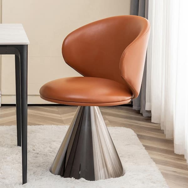Art Leon Apollo Brown Faux Leather Swivel Chair with Metal Base