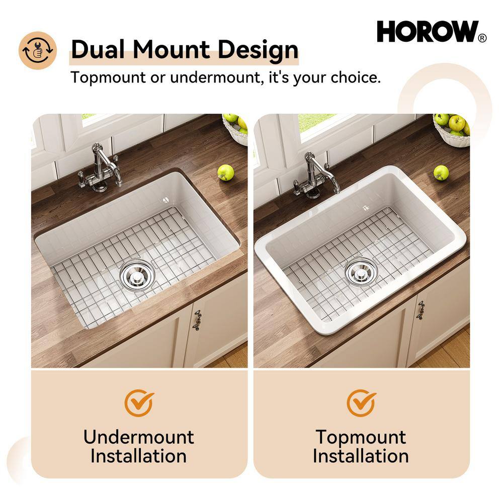 White Fireclay 27 in. Single Bowl Farmhouse Drop-in Sink