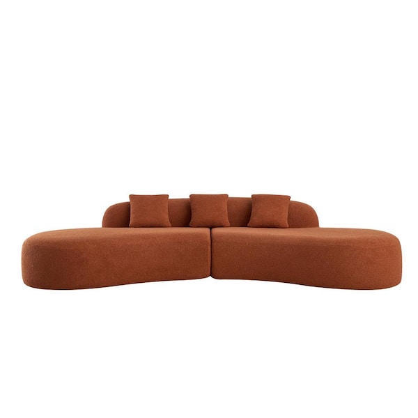 Z-joyee 119.29 in Wide Armless Polyester Curved Modern Upholstered Sofa in Orange with 3-Pillows