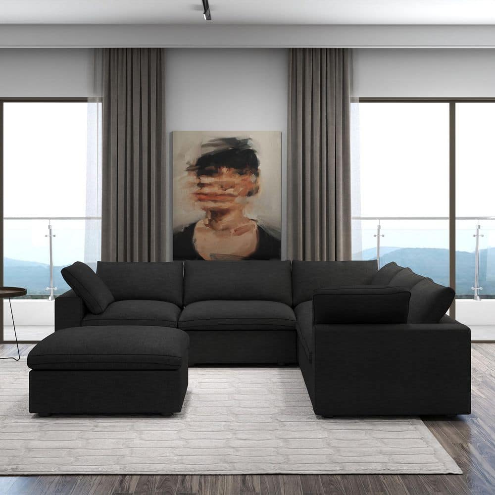 J&E Home 6-Piece Black Linen Modular Free Combination Sectional